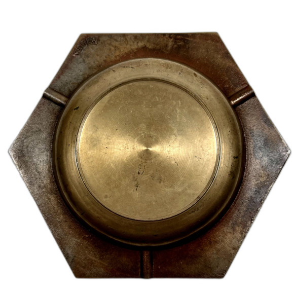 VTG 1960s Cast Bronze Brass Ashtray Advertising Veneko Snow Skis Patina Hexagon - Picture 4 of 5